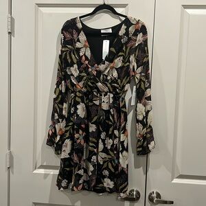 French Grey Ivy Surplice Detail Dress Polyester Size Large DS1046-ST